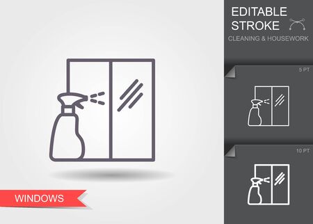 Windows cleaning. Line icon with editable stroke with shadowのイラスト素材