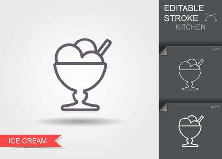 Ice cream in the vase. Line icon with editable stroke with shadowのイラスト素材