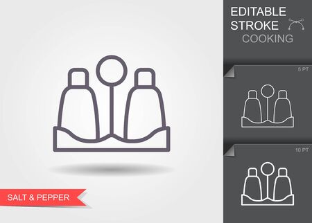 Salt and pepper shaker. Line icon with editable stroke with shadowのイラスト素材