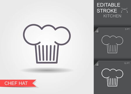 Chef hat. Line icon with editable stroke with shadowのイラスト素材