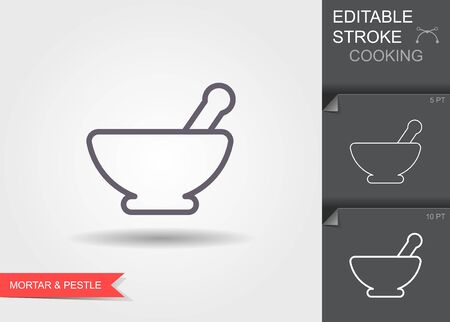 Mortar and pestle. Line icon with editable stroke with shadowのイラスト素材
