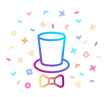 Top hat and tie bow line icon. Cylinder and bow vector illustration with festive decorのイラスト素材