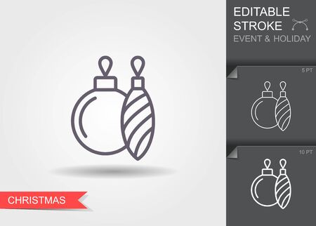 Christmas tree decoration. Line icon with editable stroke with shadowのイラスト素材