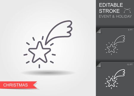 Shooting Star. Line icon with editable stroke with shadowのイラスト素材