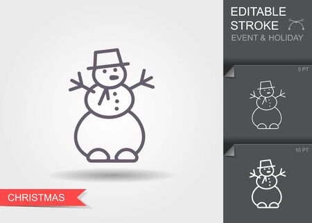 Snowman. Line icon with editable stroke with shadowのイラスト素材