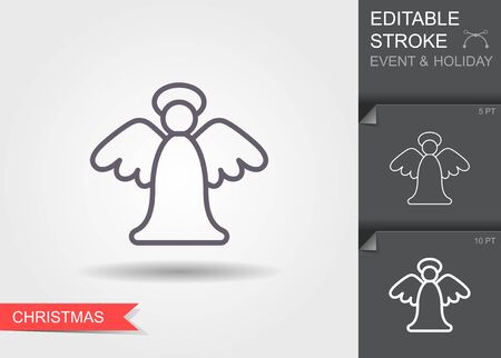 Christmas angel. Line icon with editable stroke with shadowのイラスト素材