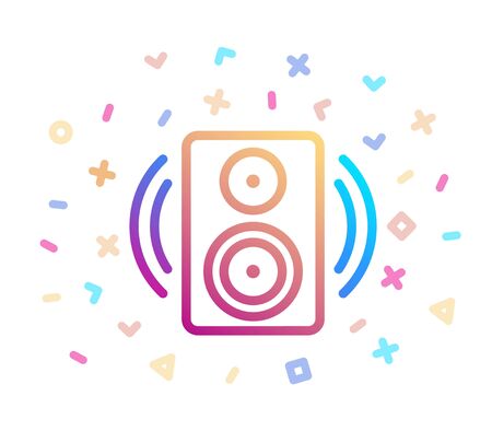 Music speaker surrounded by festive decor. Vector iconのイラスト素材