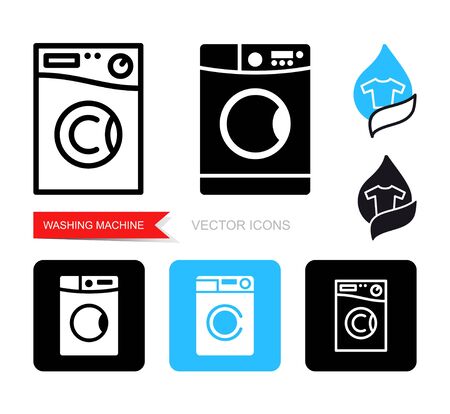 Set of contour and silhouette washing machine iconsのイラスト素材