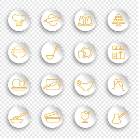 Kitchen and cooking icons on stickers with transparent shadowsのイラスト素材