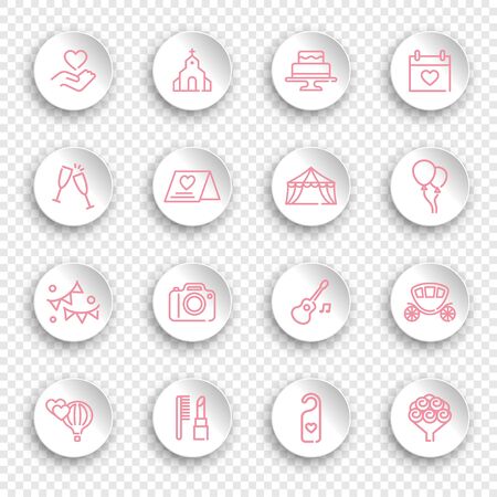 Line symbols of marriage on the round white stickers with transparent shadowのイラスト素材