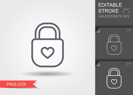 Padlock with heart keyhole. Line icon with editable stroke with shadowのイラスト素材