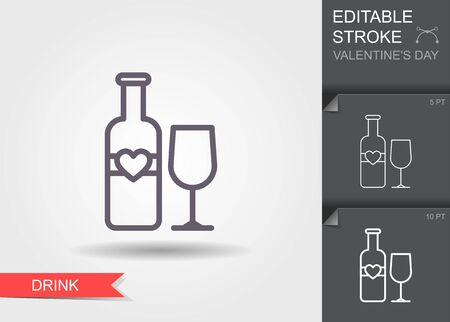 Lovely Wine. Line icon with editable stroke with shadowのイラスト素材