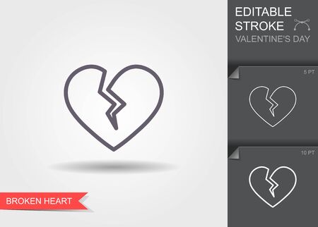 Broken heart. Line icon with editable stroke with shadowのイラスト素材