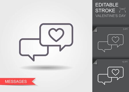 Love chat, romantic dialog. Line icon with editable stroke with shadowのイラスト素材