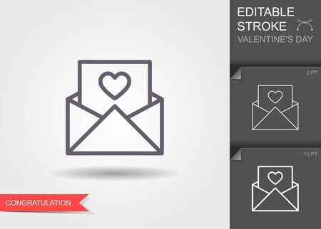 Envelope with heart. Outline icon with editable stroke Linear symbol of the love with shadowのイラスト素材