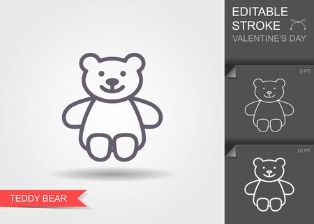 Teddy bear plush toy. Outline icon with editable stroke Linear symbol of the love gift with shadowのイラスト素材