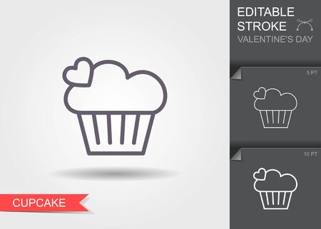 Cupcake. Outline icon with editable stroke Linear symbol of the love with shadowのイラスト素材