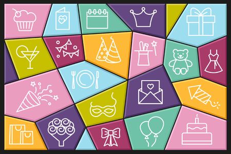 Happy Birthday line icons set. Modern graphic design concepts, simple outline elements collection. Vector line icons with editable strokeのイラスト素材