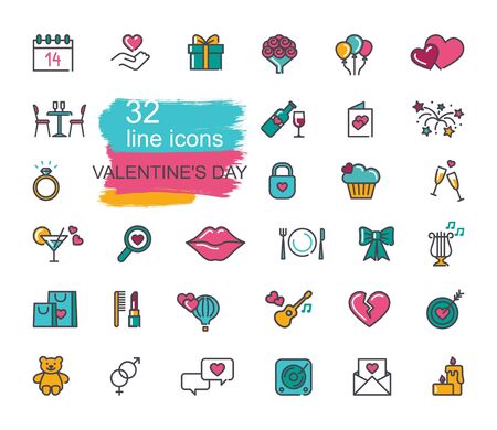 Valentine icon set. Happy valentine day related linear iconsのイラスト素材