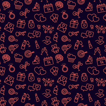 Seamless background with linear Valentine s day symbols. Vector illustrationのイラスト素材