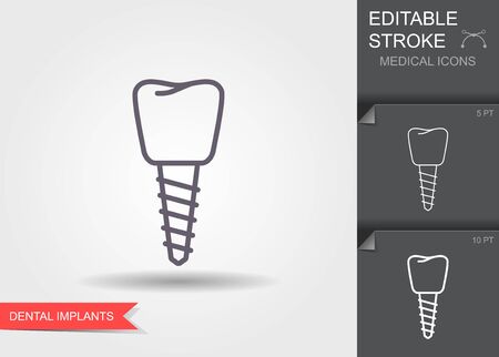 Dental implant. Line icon with editable stroke with shadowのイラスト素材