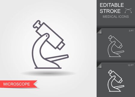 Microscope. Line icon with editable stroke with shadowのイラスト素材