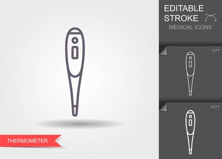 Electronic medical thermometer. Line icon with editable stroke with shadowのイラスト素材