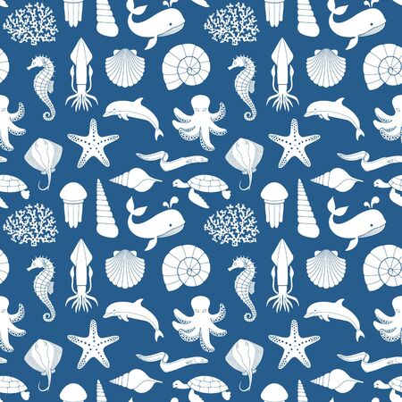 Seamless background on the theme of the sea and marine lifeのイラスト素材