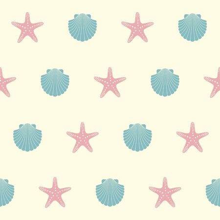 Seamless pattern on the marine theme with shells and starfishのイラスト素材