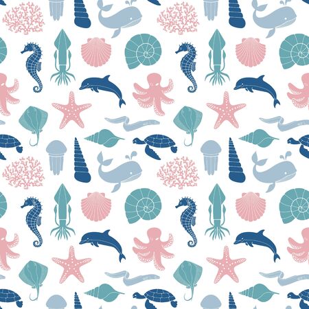 Seamless background on the theme of the sea and marine lifeのイラスト素材