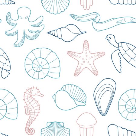 Seamless background on the theme of the sea and marine lifeのイラスト素材