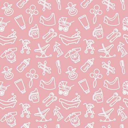 Seamless background with linear baby care symbolsのイラスト素材