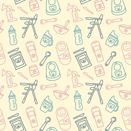 Seamless vector background on the theme of baby feedingのイラスト素材