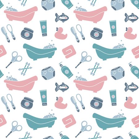 Seamless background on the theme of Baby bathing and care.のイラスト素材