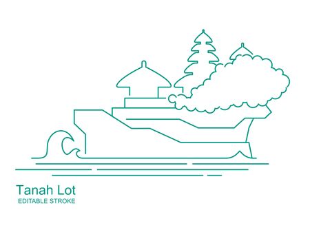 Tanakh Lot. Temple in Bali. Indonesia. Stylized outline icon with editable strokeのイラスト素材