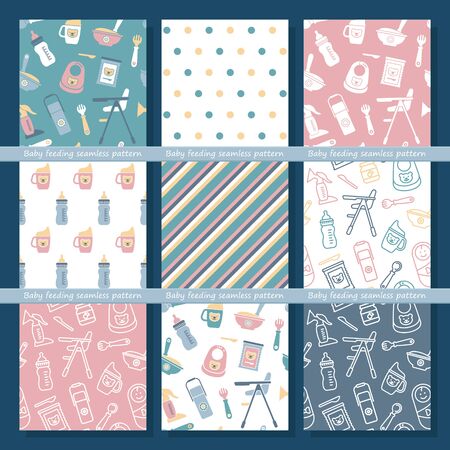Set of seamless vector backgrounds on the theme of baby feedingのイラスト素材