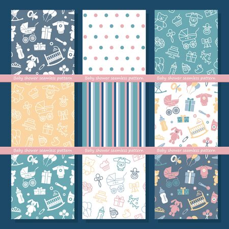 Set of seamless vector backgrounds on the theme of celebrating a baby showerのイラスト素材