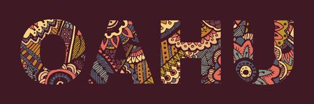 Inscription OAHU in the style of abstract hand drawingのイラスト素材