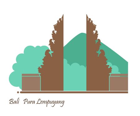 Pura Lempuyang temple on the background of mountains and clouds. Flat icon alinese templeのイラスト素材