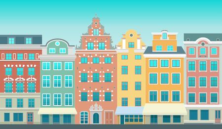 Stockholm - Stortorget place in Gamla stan. Stylized flat highly detailed illustration of an old European townのイラスト素材