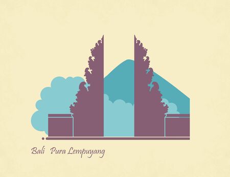 Pura Lempuyang temple on the background of mountains and clouds. Flat icon alinese templeのイラスト素材