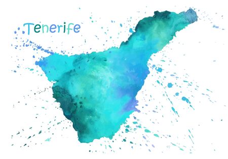 Watercolor map of Tenerife. Stylized image with spots and splashes of paintのイラスト素材