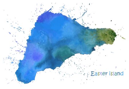 Watercolor map of Easter island. Stylized image with spots and splashes of paintのイラスト素材