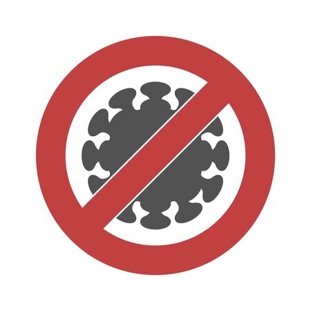 Sign of a coronavirus in a red crossed out circle. Vector stylized icon. Flat illustrationのイラスト素材