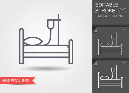 Hospital bed. Line icon with editable stroke. Vector illustrationのイラスト素材