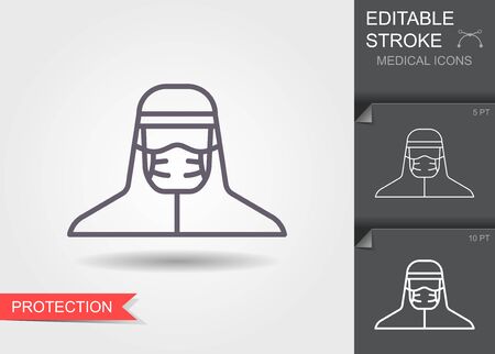 Medical scientist, bacteriologist, doctor with protective mask and protective clothes. Line icon with editable strokeのイラスト素材
