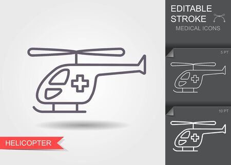 Ambulance helicopter. Linear medical symbols with editable strokeのイラスト素材