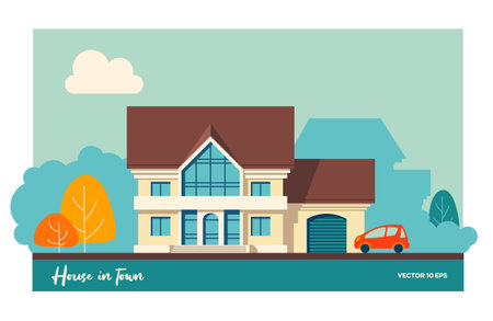 House with garage and car. Vector illustrationのイラスト素材