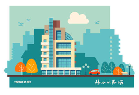Urban residential building. Flat illustration of urban developmentのイラスト素材