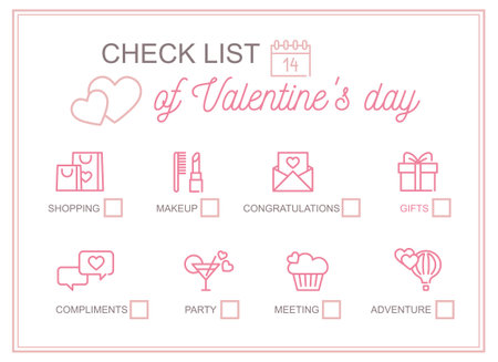 Horizontal printable checklist for Valentines Day. Vector templateのイラスト素材